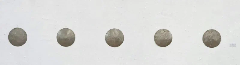 Discs, 2016 — Metal, hammer technique; sand cast crystal glass